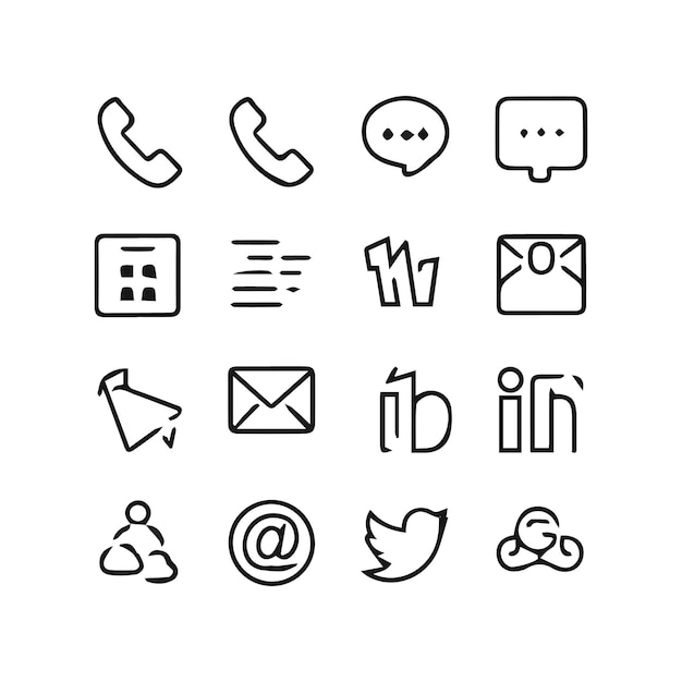 una imagen en blanco y negro de varios iconos, incluido el teléfono, el teléfono y el teléfono