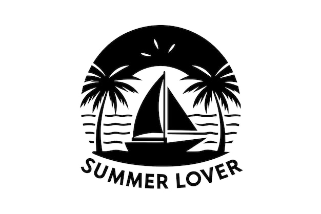una imagen en blanco y negro de un velero y palmeras