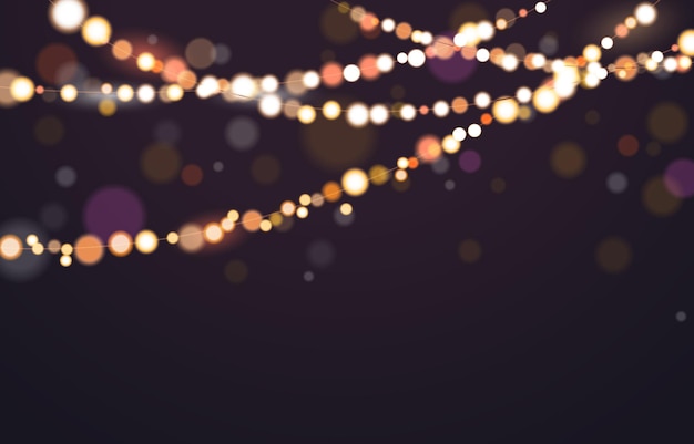 una imagen borrosa de una cadena de luces con un fondo borroso