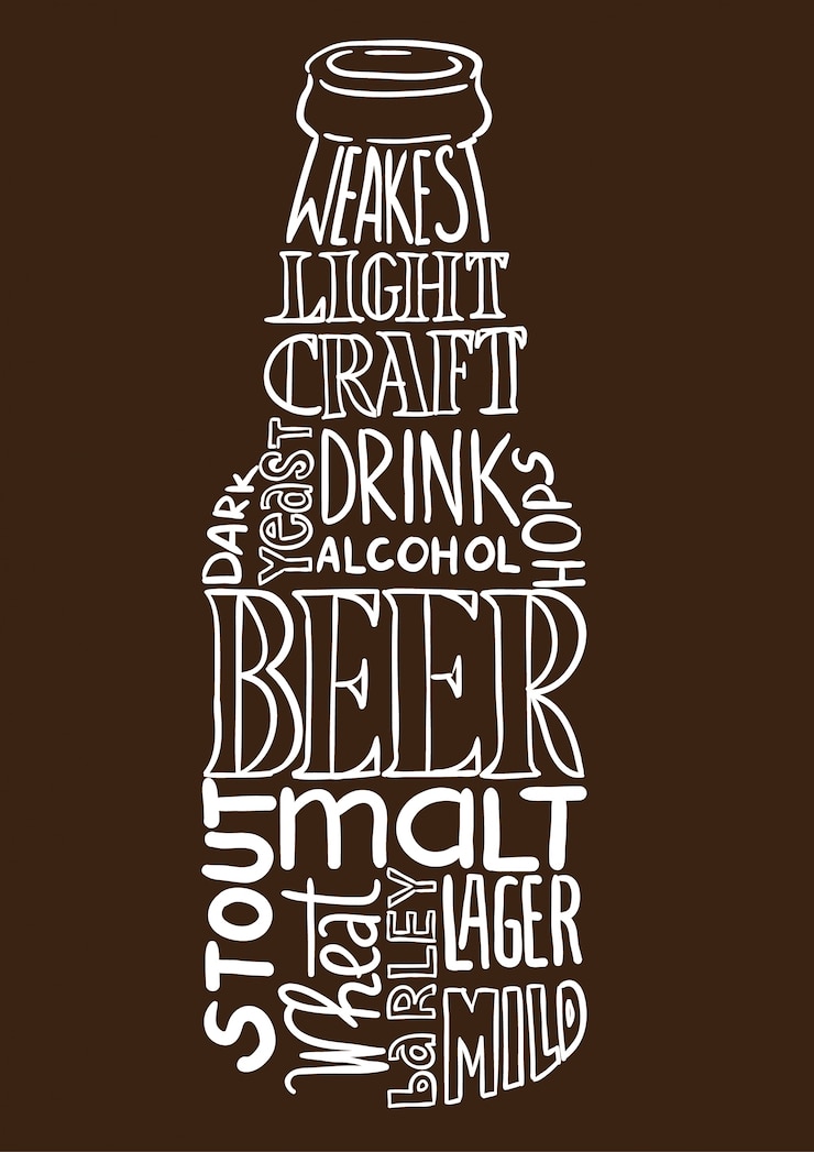 Vector imagen de botella de cerveza compuesta de palabras (nube de etiquetas)