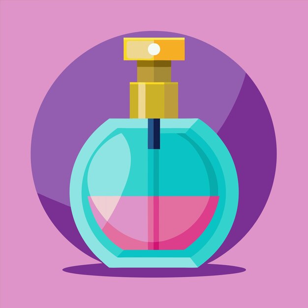 una imagen de una botella de perfume con un fondo púrpura