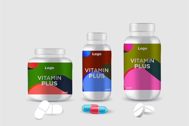 una imagen de botellas de vitaminas y vitaminas
