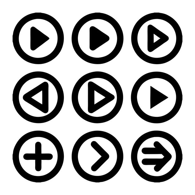 Imagen de botón de reproducción circular negra y flecha Establezca símbolos de navegación de la interfaz de usuario para aplicaciones web y reproducción de medios