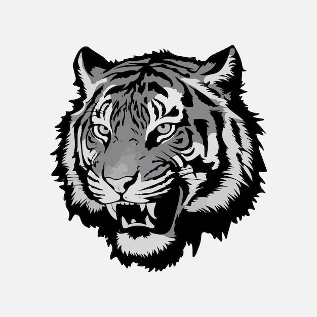 Una imagen de cabeza de tigre en blanco y negro con una ilustración vectorial colorida