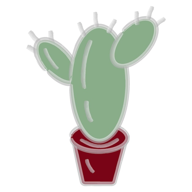 Imagen de cactus con espinas en una maceta sobre un fondo transparente con trazo de acuarela aislar