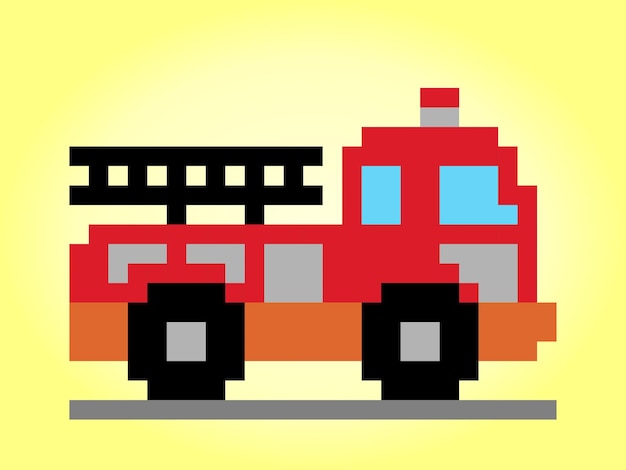 Imagen de camión de bomberos de píxeles de 8 bits coche en ilustración vectorial de patrón de punto de cruz