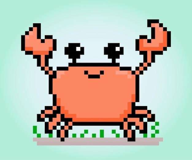 Imagen de cangrejo de píxeles de 8 bits animales en ilustración vectorial para juegos retro