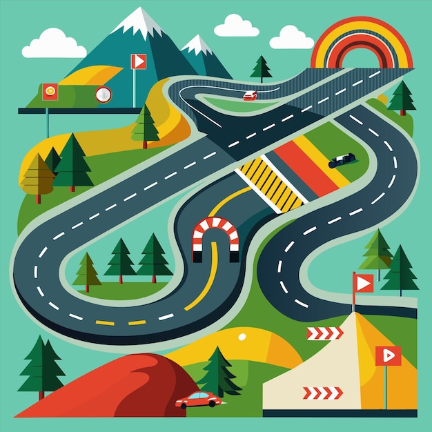 una imagen de una carretera con una montaña en el fondo