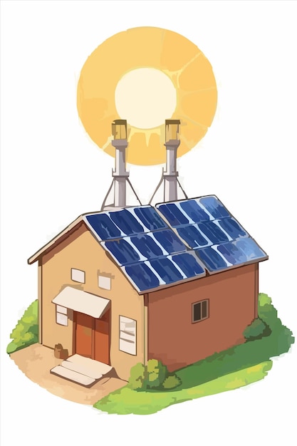 Vector una imagen de una casa con un panel solar en el techo