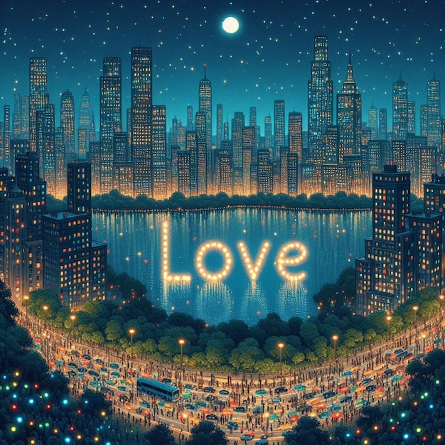 Vector una imagen de una ciudad con la palabra amor en ella