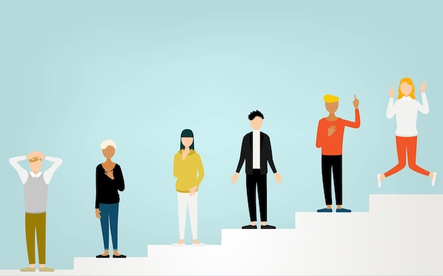Imagen de clasificación de personas multinacionales de pie en las escaleras