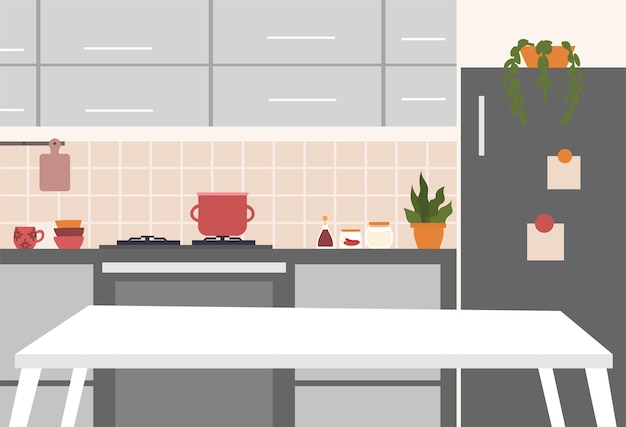 Vector imagen de cocina moderna hermoso interior estilo minimalista armarios de mesa y lavabo lugar para