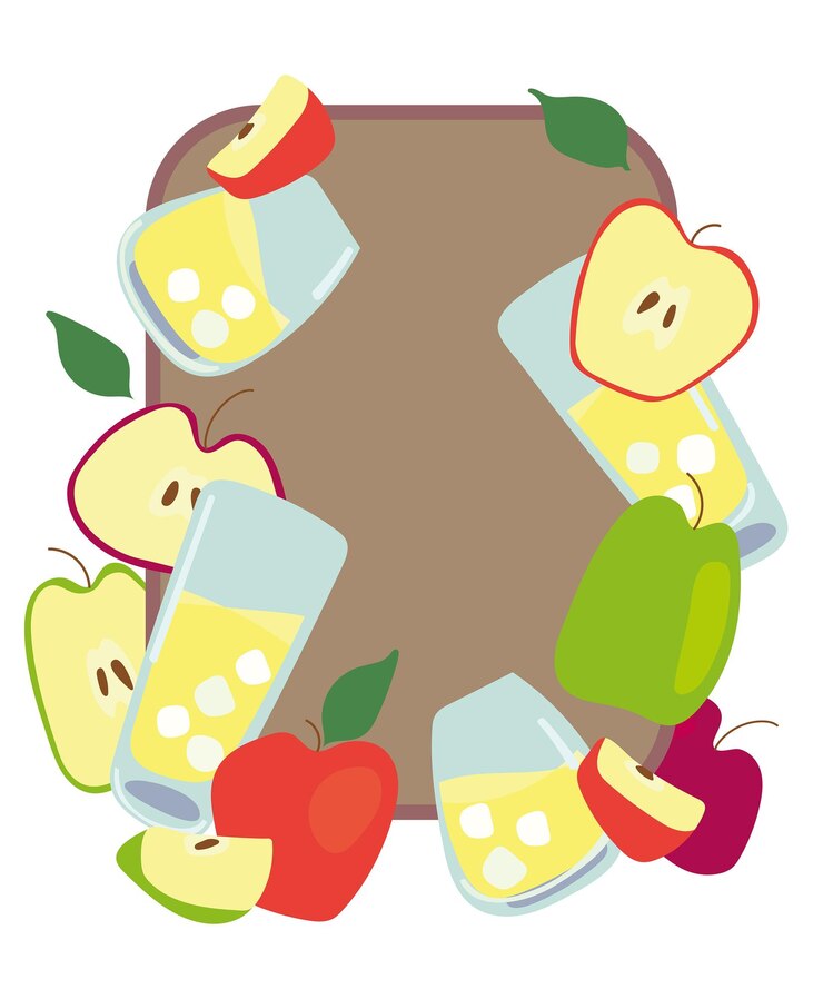 Vector imagen colorida y brillante de vasos con jugo y manzanas