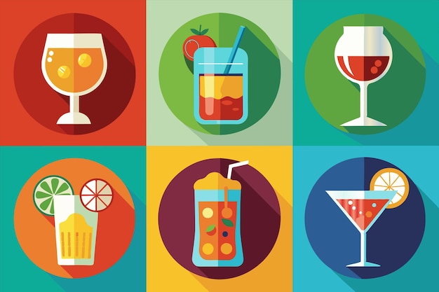 una imagen colorida de diferentes bebidas y una imagen de un cóctel