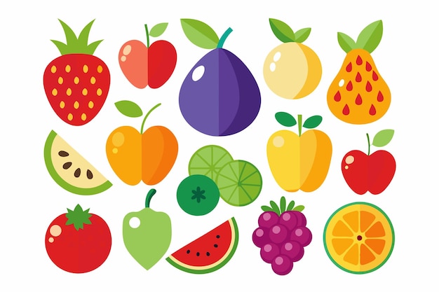 una imagen colorida de diferentes frutas, incluidas fresas fresas y fresas