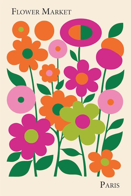 una imagen colorida de flores con un fondo verde