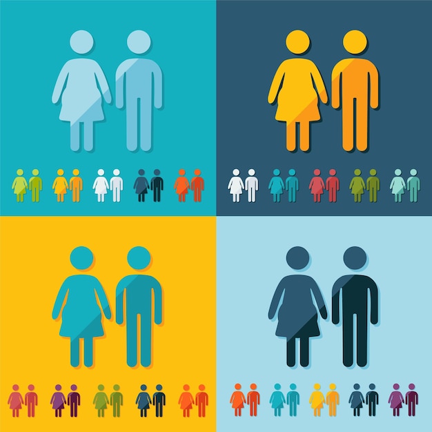 Vector una imagen colorida de un hombre y una mujer con diferentes colores