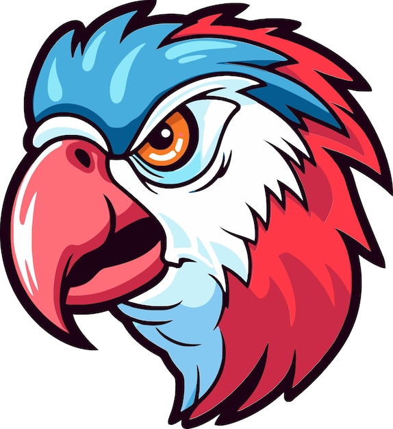 una imagen colorida de un pájaro con un pico rojo y plumas azules