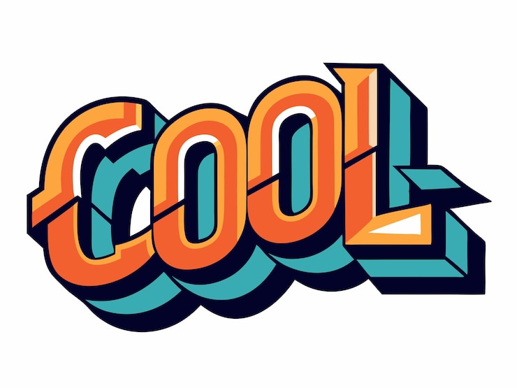 Vector una imagen colorida de una palabra fresca en azul y naranja