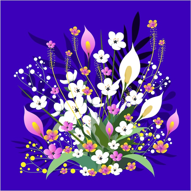 una imagen colorida de un ramo de flores con las palabras primavera en la parte inferior