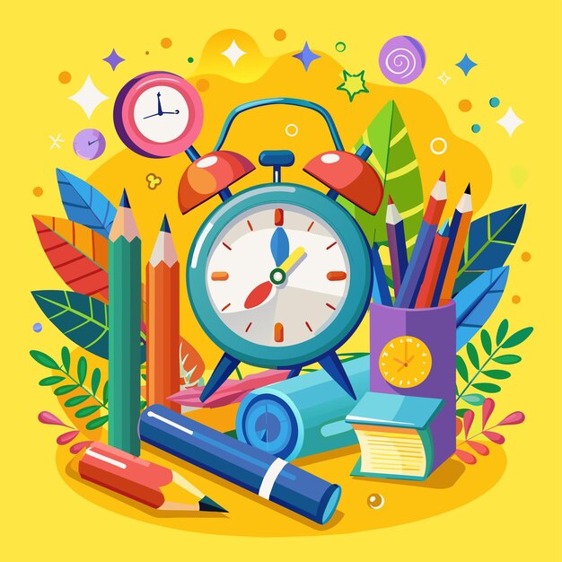 una imagen colorida de un reloj con la palabra "tiempo" en él