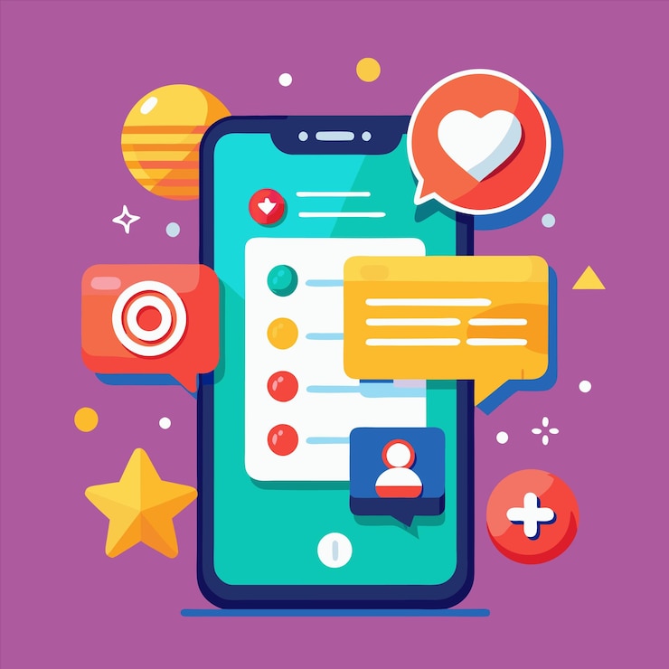 Vector una imagen colorida de un teléfono celular con un corazón en la pantalla