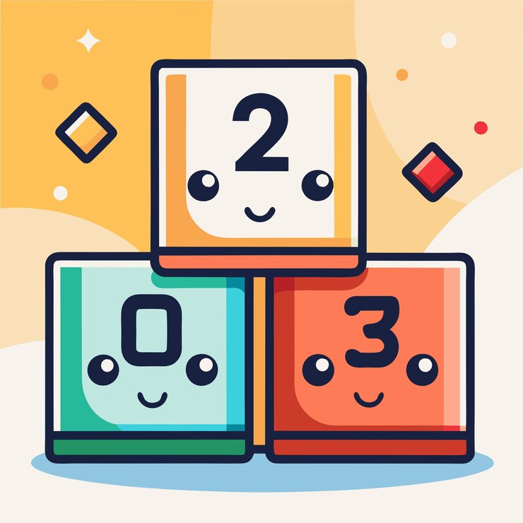 Vector una imagen colorida de tres cubos con números en ellos