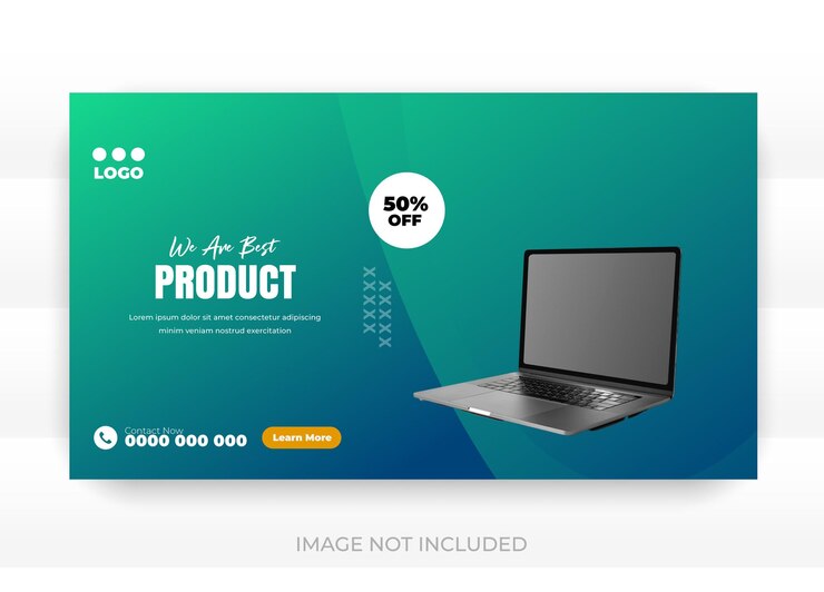 Vector una imagen de una computadora portátil que dice que es un anuncio para un producto