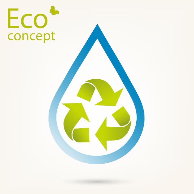 Imagen conceptual ayuda y cuidado para reciclar Gota de agua con símbolo de reciclaje triangular verde