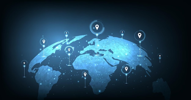 Imagen conceptual del sistema de posicionamiento GPS en el mundo