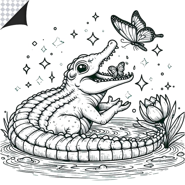 Imagen de contorno de cocodrilo para niños Libro para colorear Páginas para colorear para imprimir