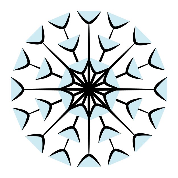 Vector la imagen de contorno de un copo de nieve calado abstracto con manchas en tonos azules de moda aislar