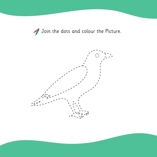 Imagen de contorno de pájaro, cuervo, colorea el concepto de actividad