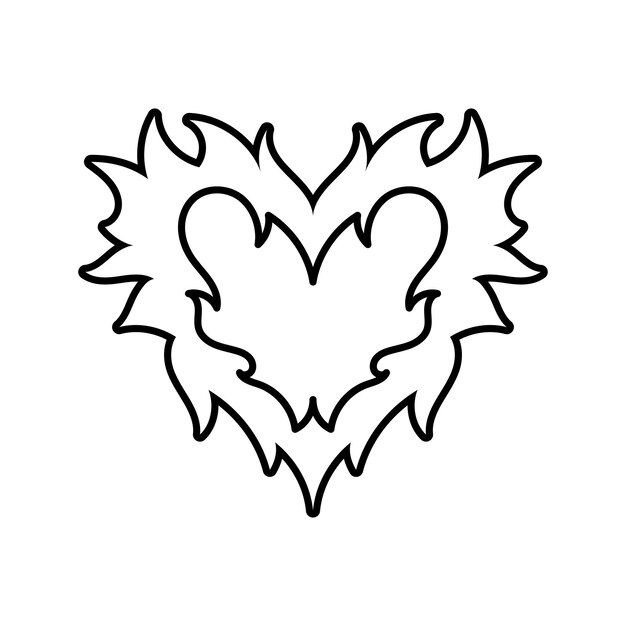 Imagen de contorno vectorial de pegatina fría de corazón en el estilo de los s s