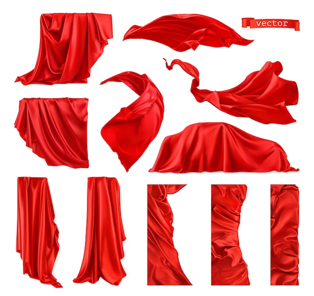 Imagen de cortina roja. Conjunto de vector realista de tela de cortinas