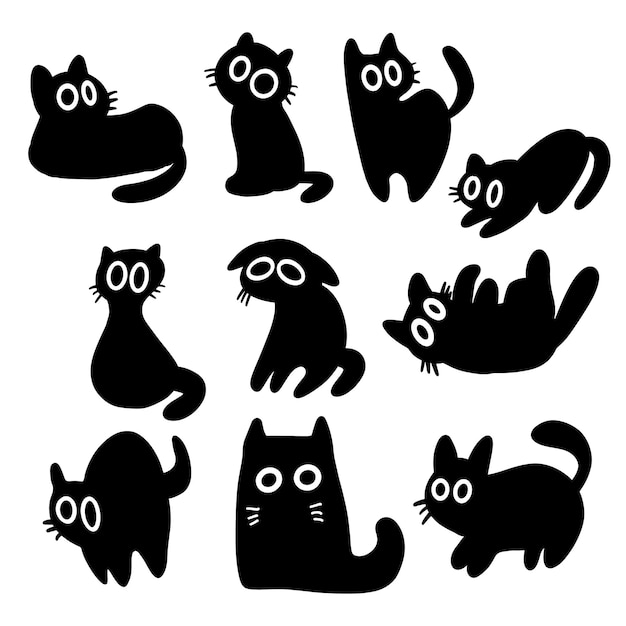 La imagen de dibujo de dibujos animados de gato negro para concepto de mascota o decoración