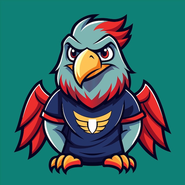 una imagen de dibujos animados de un águila azul con una camiseta y una camisa con un ángel azul en ella