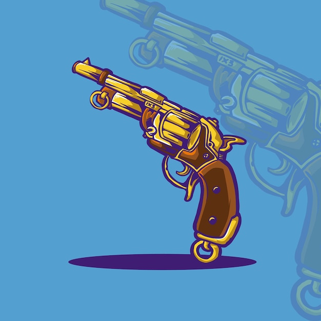 Una imagen de dibujos animados de un arma con la palabra arma para el logotipo y el diseño de la camiseta