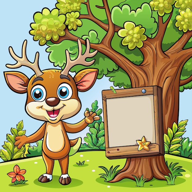 Vector una imagen de dibujos animados de un ciervo con un letrero que dice la palabra cita en él