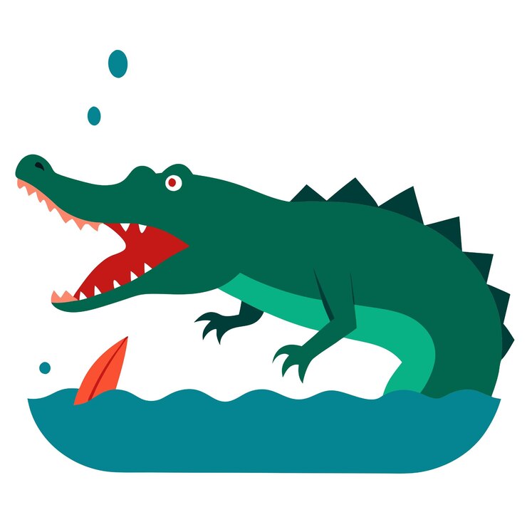 Vector una imagen de dibujos animados de un cocodrilo con un pez naranja en el fondo