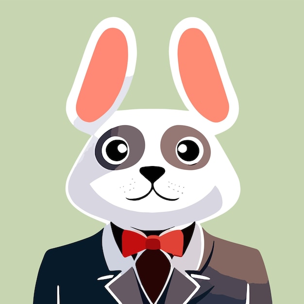 Una imagen de dibujos animados de un conejito con traje y corbata de lazo
