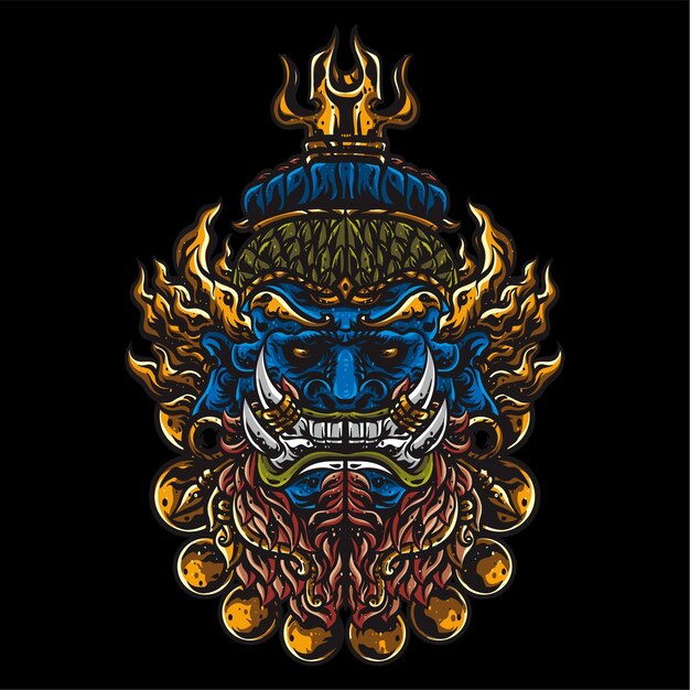Una imagen de dibujos animados de un demonio azul con barba roja y barba roja