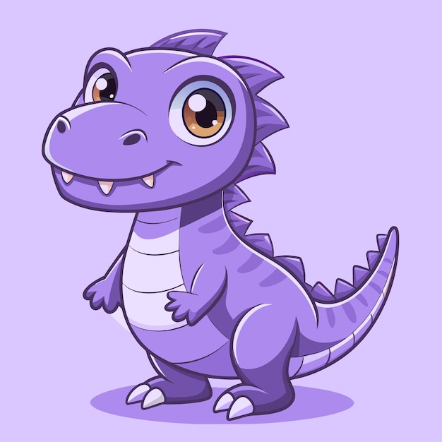 una imagen de dibujos animados de un dinosaurio púrpura con collar blanco y collar blanco