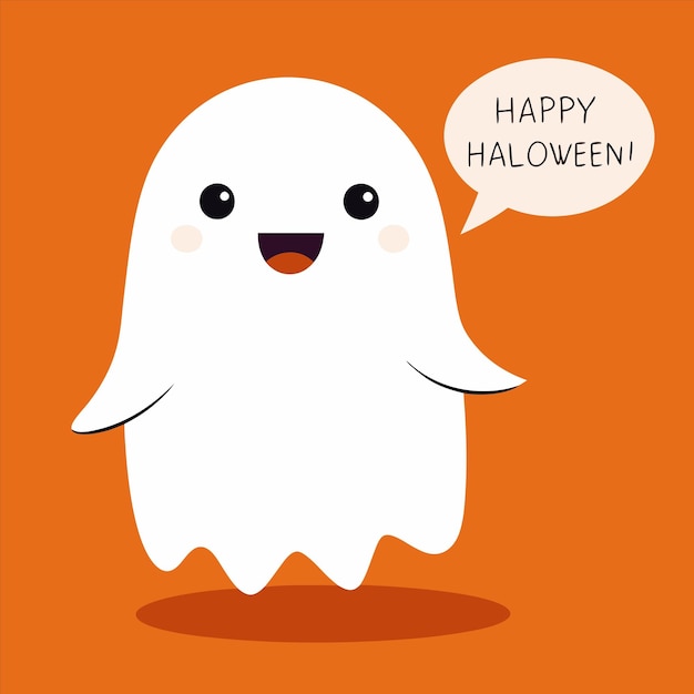 una imagen de dibujos animados de un fantasma con un feliz mensaje de Halloween