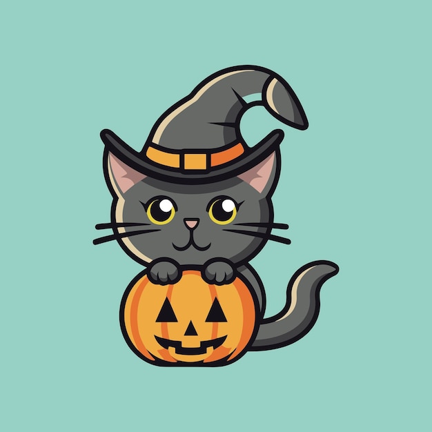 Imagen de dibujos animados de un gato gris con un sombrero de bruja