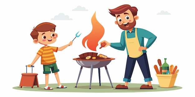una imagen de dibujos animados de un hombre cocinando comida con un hombre cocinado en la parrilla