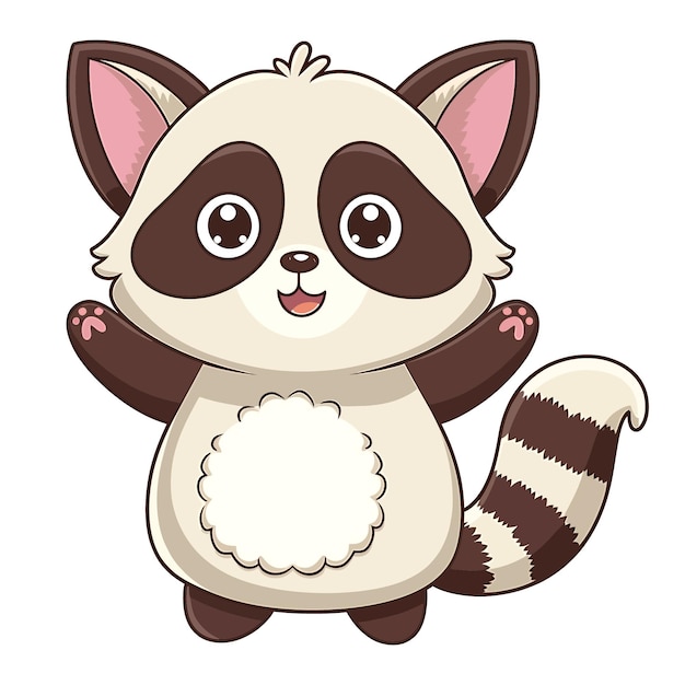 Una imagen de dibujos animados de un mapaches feliz con la boca abierta