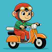 Vector una imagen de dibujos animados de un niño en una motocicleta con un casco