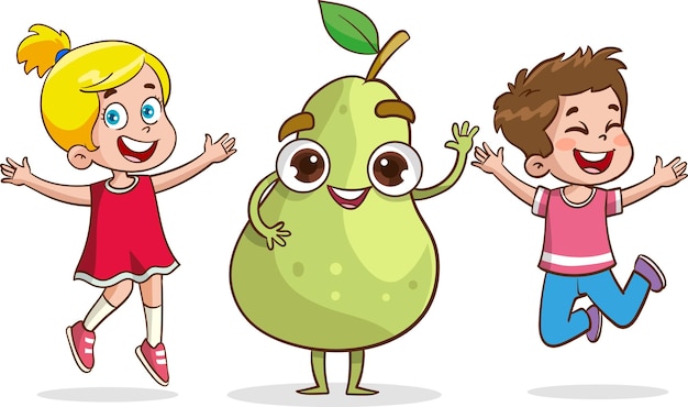una imagen de dibujos animados de un niño y una pera con las palabras el uno en él