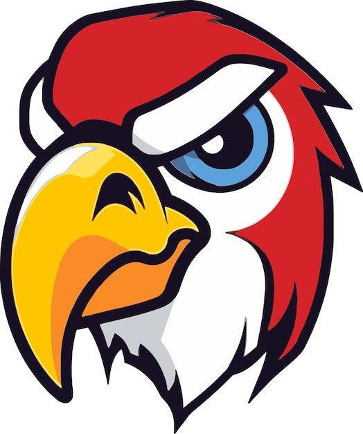 una imagen de dibujos animados de un pájaro con un pico rojo y amarillo